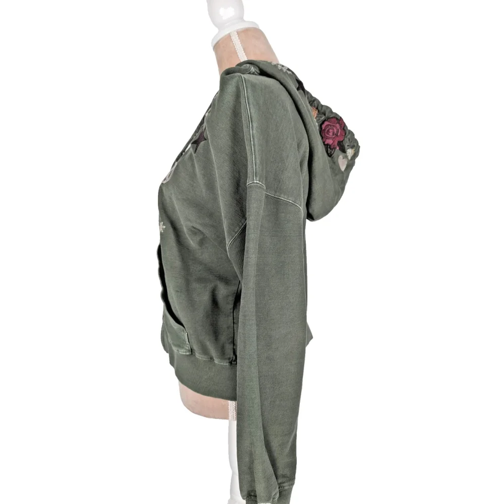 Billy T Camp Happy Green Floral Embroidered Hoodie Camp Green Sz M Hippie - Picture 4 of 12